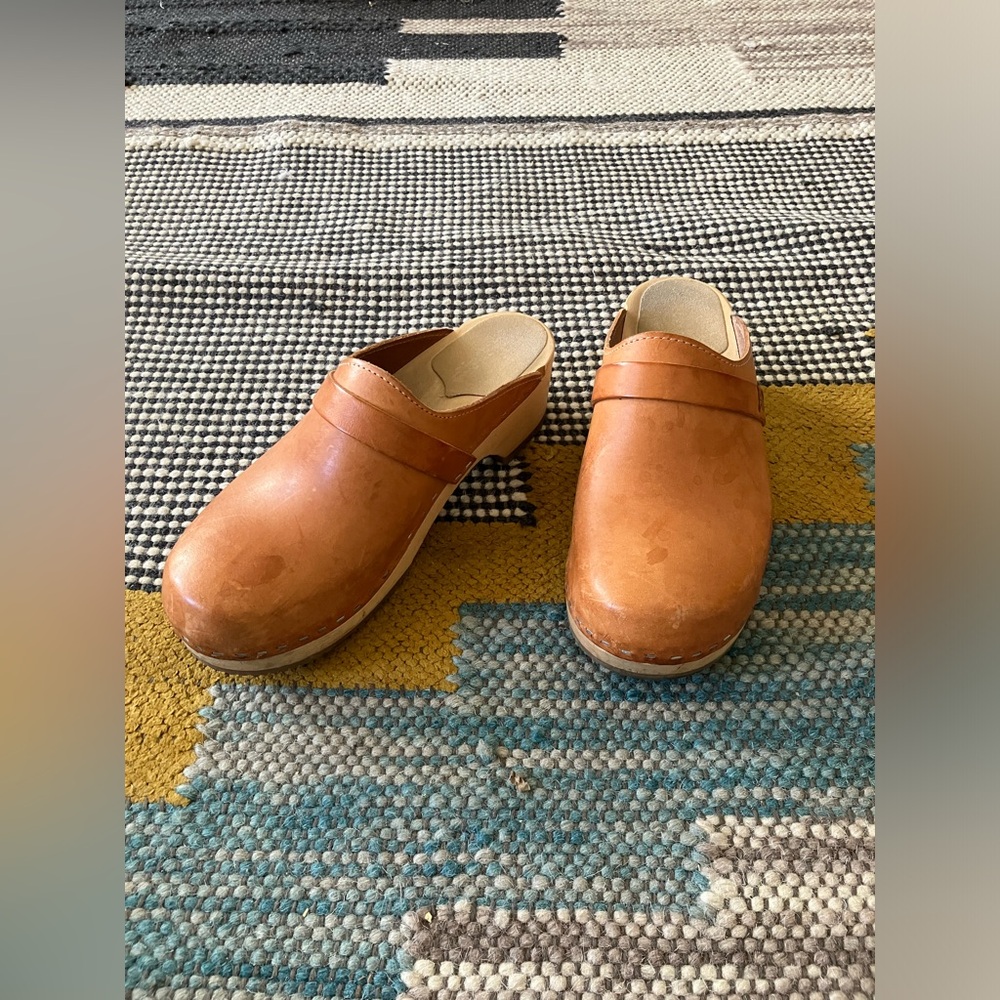 Sandgrens tokyo classic leather wooden clog size 8